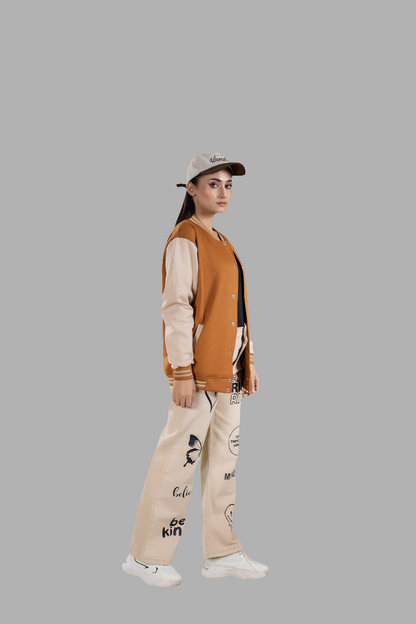 Women's Button Down Baseball Varsity Bomber Jacket Mustard