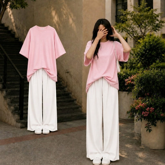 Oversized Pink Tee With White Flapper