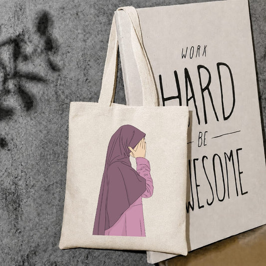 purple hijab girl tote bag
