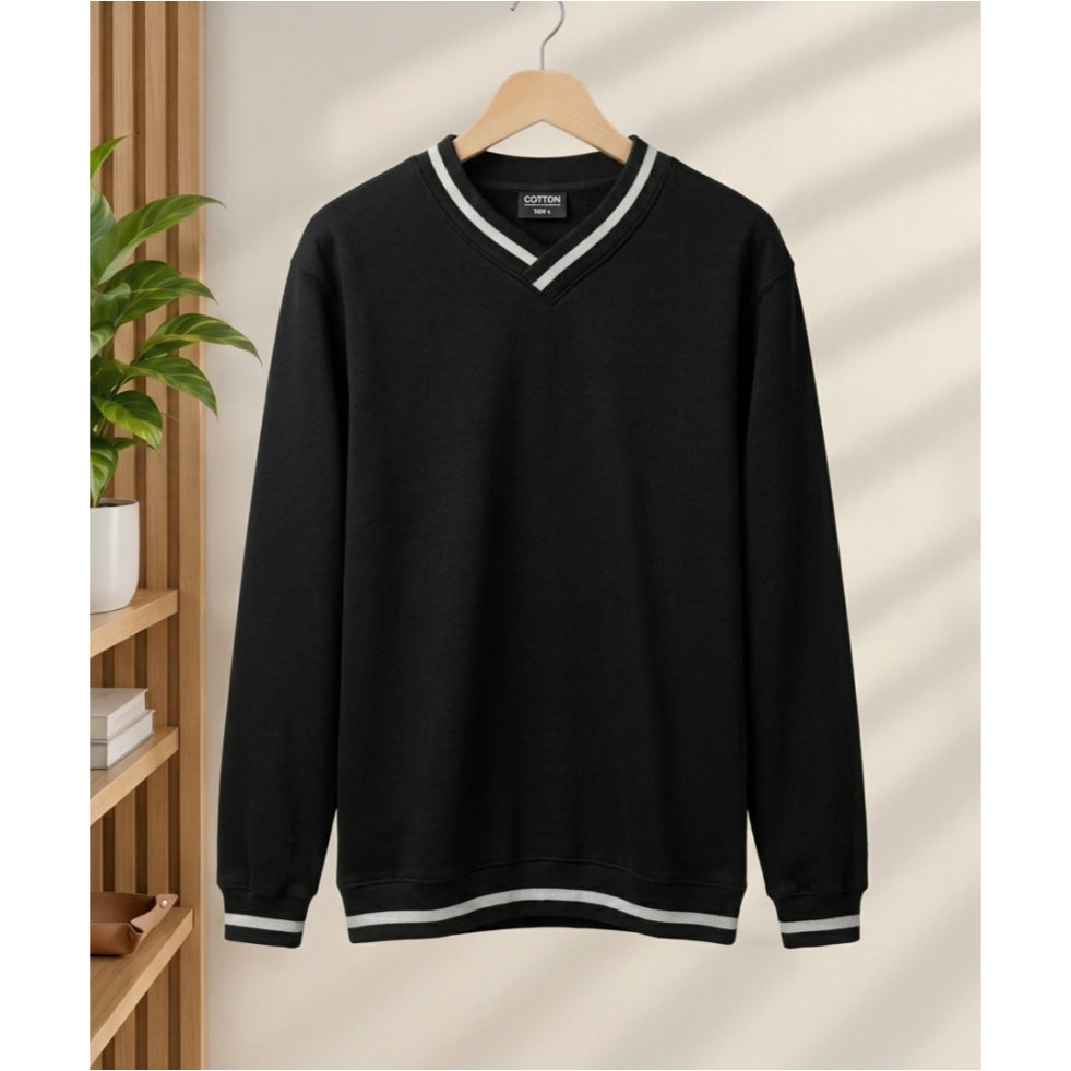 V Neck Striped Sweat Shirt
