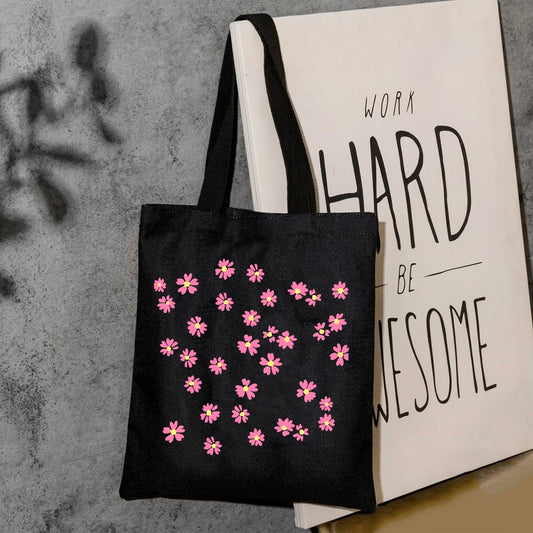 Mini pink daisy canvas tote bag