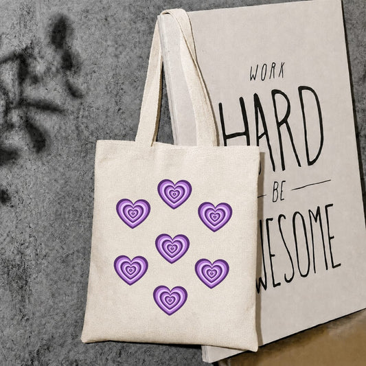 Purple hearts canvas tote bag
