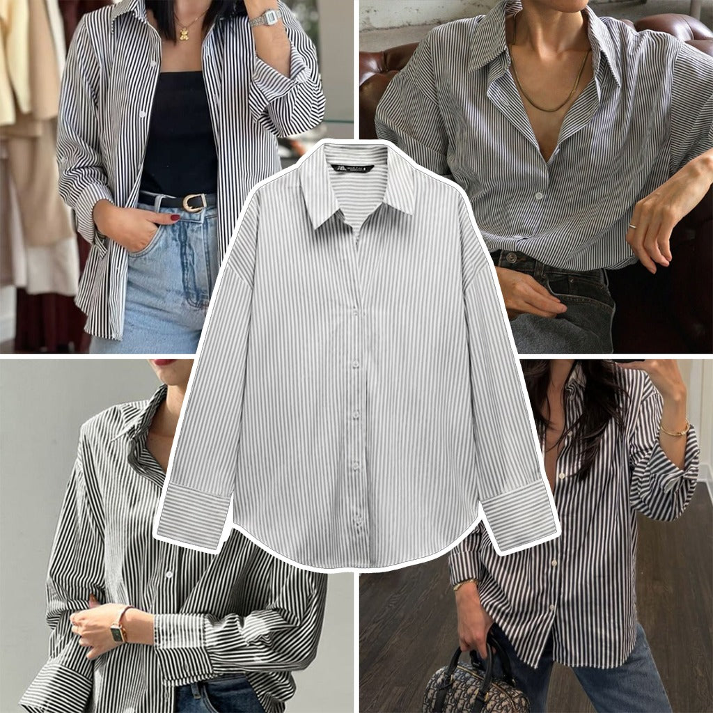 Grey Striped Button Down Shirt