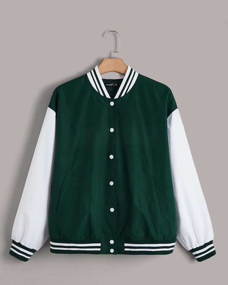 Women's Button Down Baseball Varsity Bomber Jacket Green