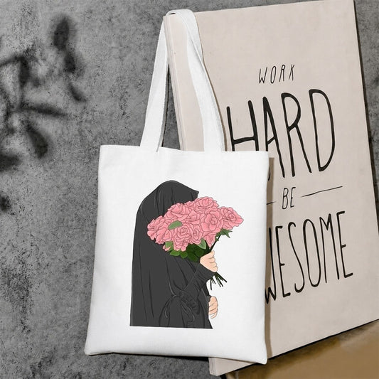 Rose bouquet hijab girl tote bag