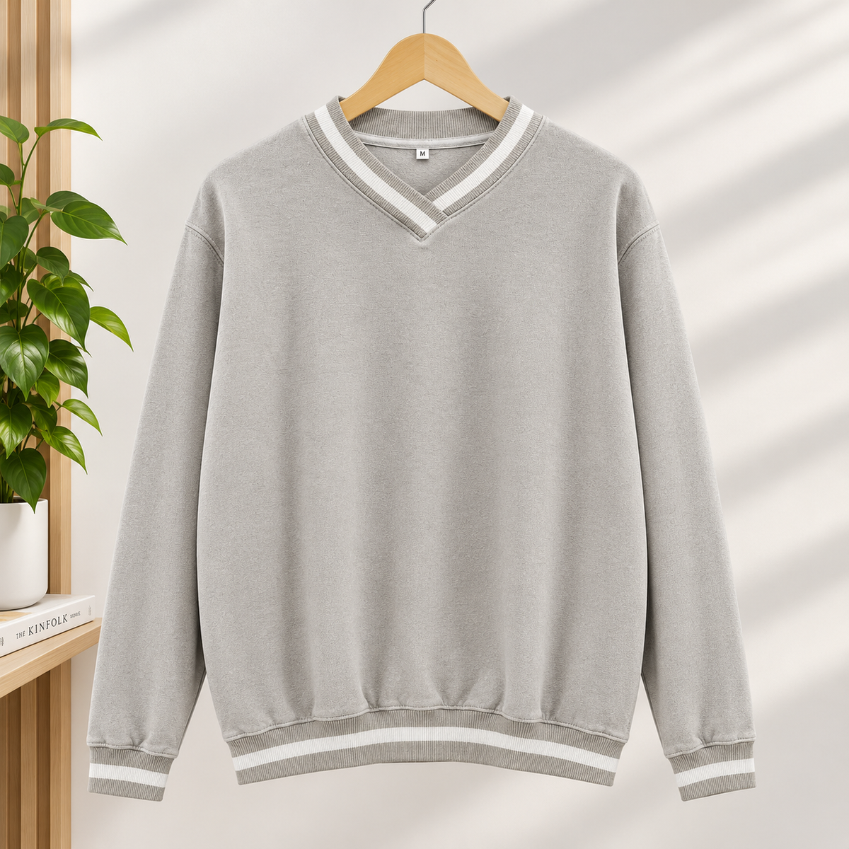 V Neck Striped Sweat Shirt