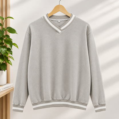 V Neck Striped Sweat Shirt