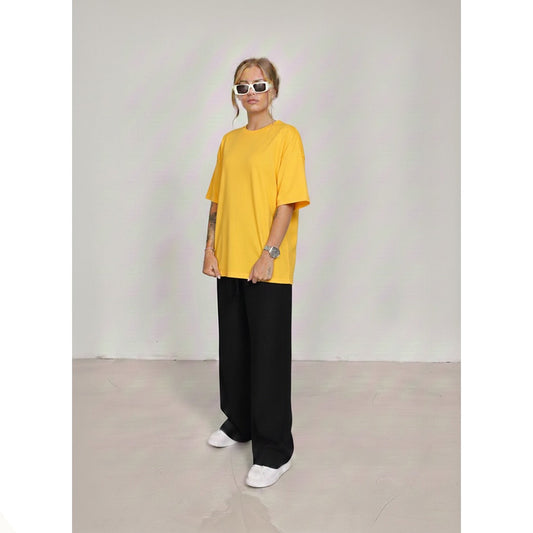Oversized yellow Tee With Black Flapper