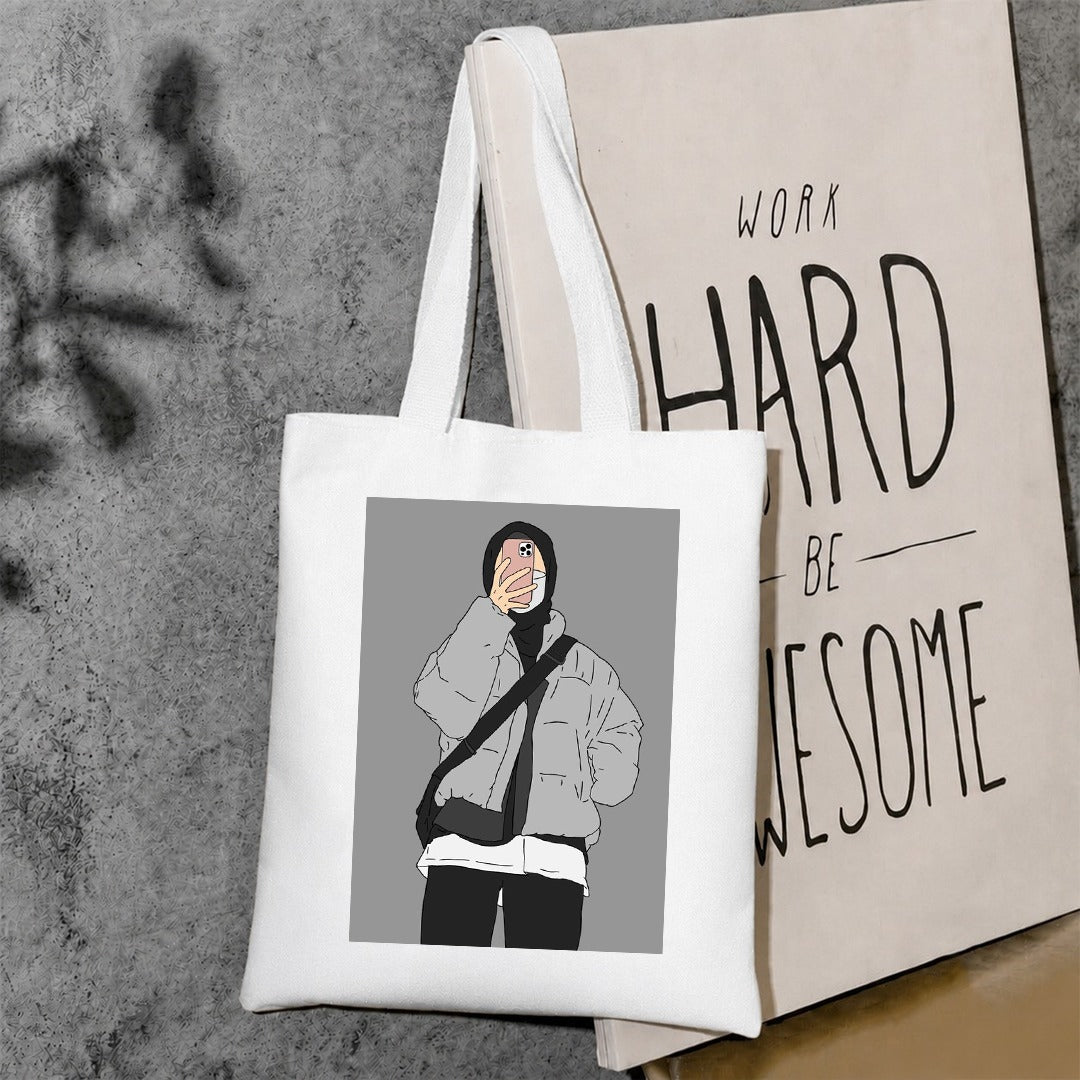Aesthetic hijab girl canvas tote bag