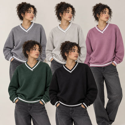 V Neck Striped Sweat Shirt