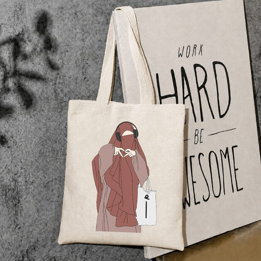 Hijab girl holding tote bag cute style tote bag