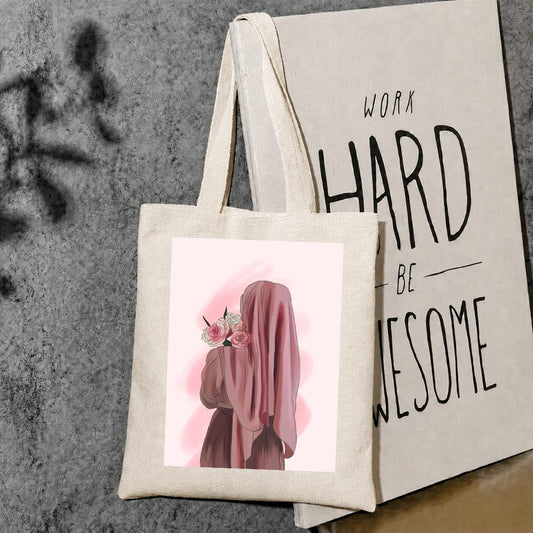 Pink hijab girl tote bag