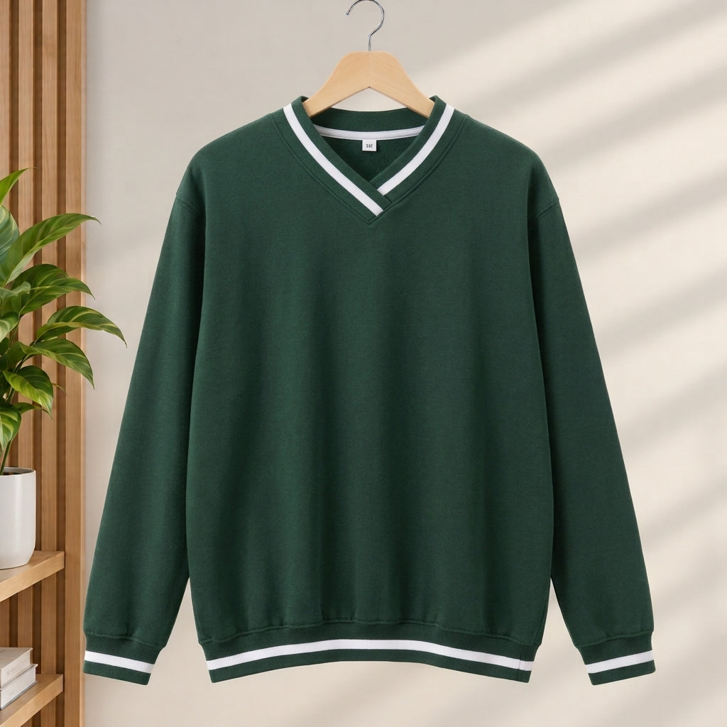 V Neck Striped Sweat Shirt