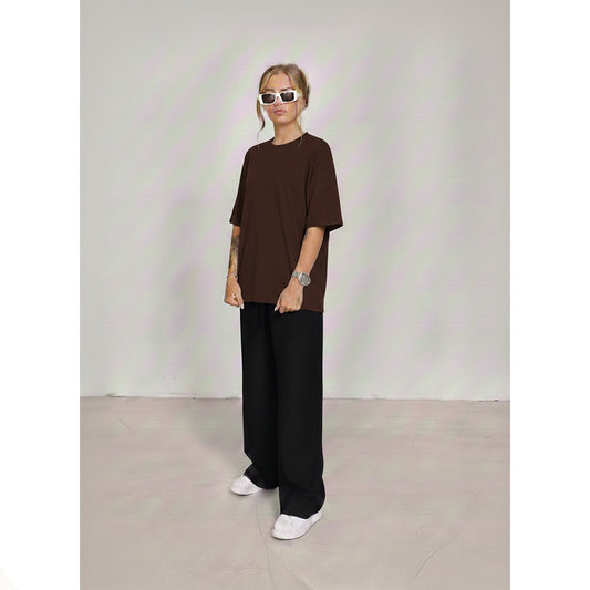 Oversized Brown Tee With Black Flapper