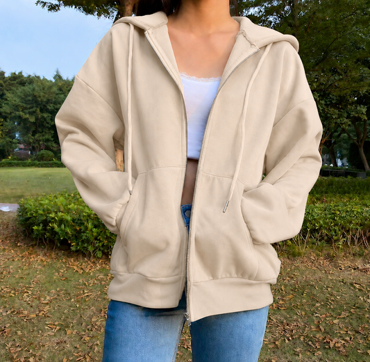 Beige zipper hoodie