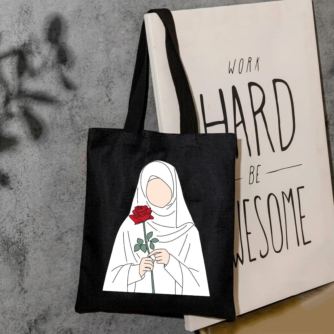 White hijab girl tote bag