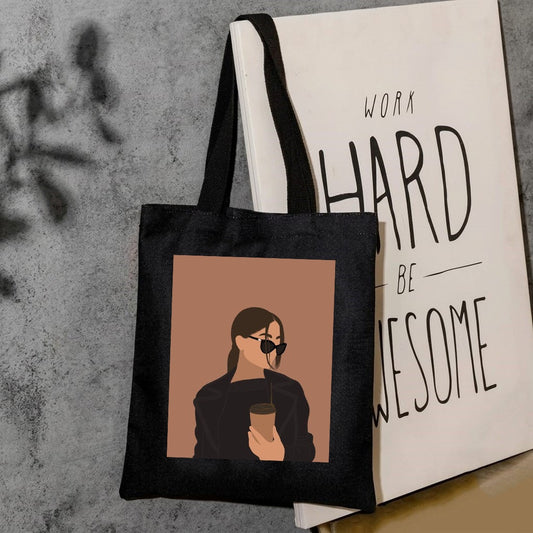 Asthetic brown print canvas tote bag