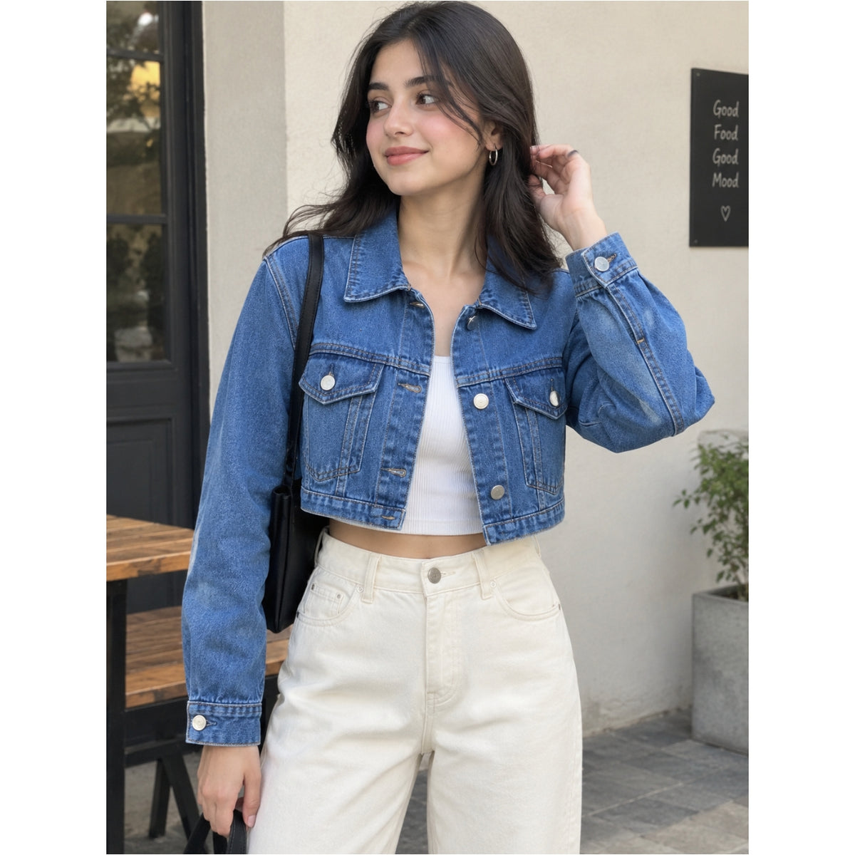 Mid Blue Crop Denim Jacket