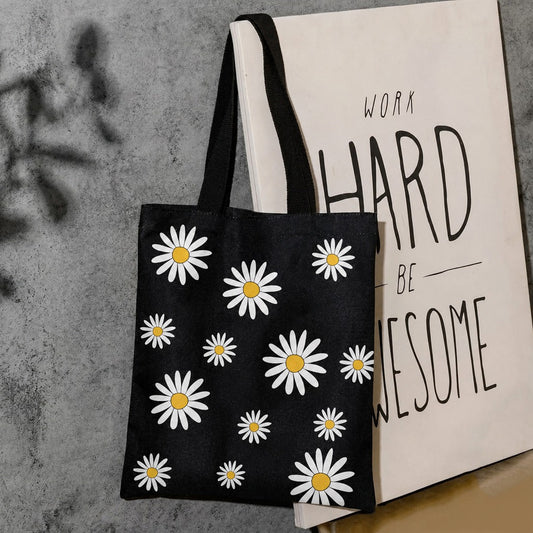 Daisy pattern canvas tote bag