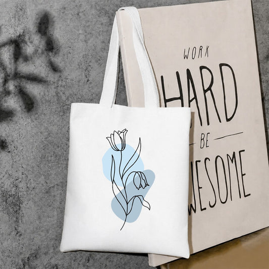 Asthetic line flower canvas tote bag