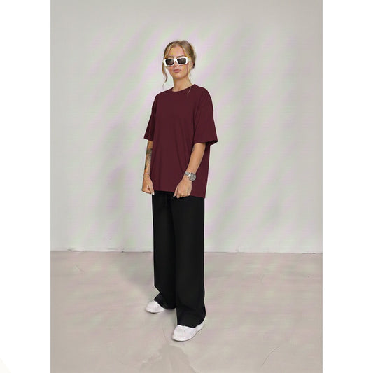 Oversized Maroon Tee With Black Flapper