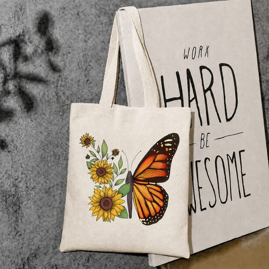 Orange butterfly canvas tote bag