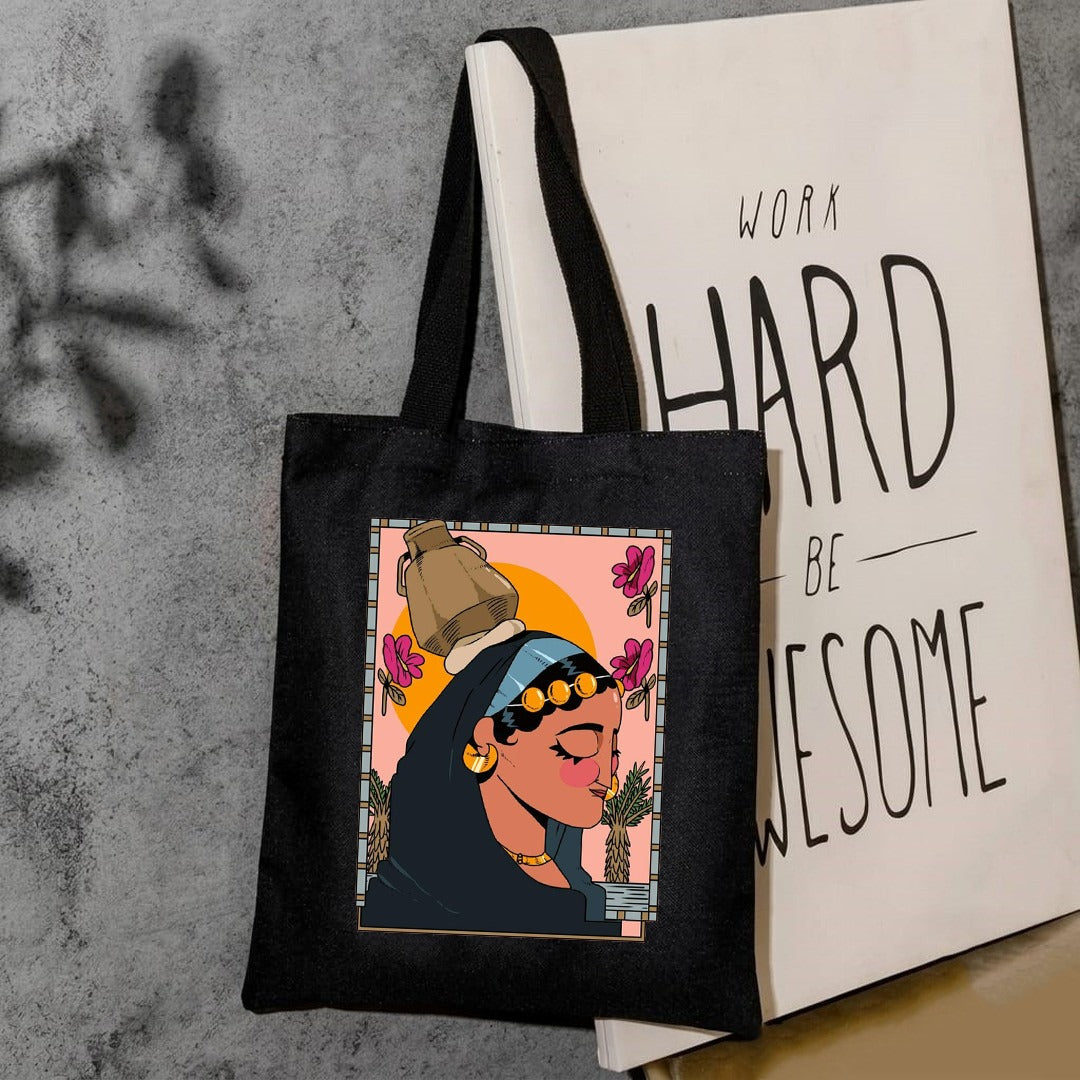 Asthetic abstract lady canvas tote bag