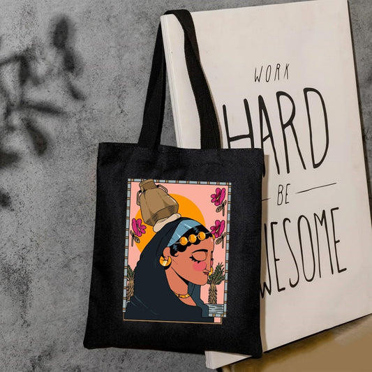 Asthetic abstract lady canvas tote bag