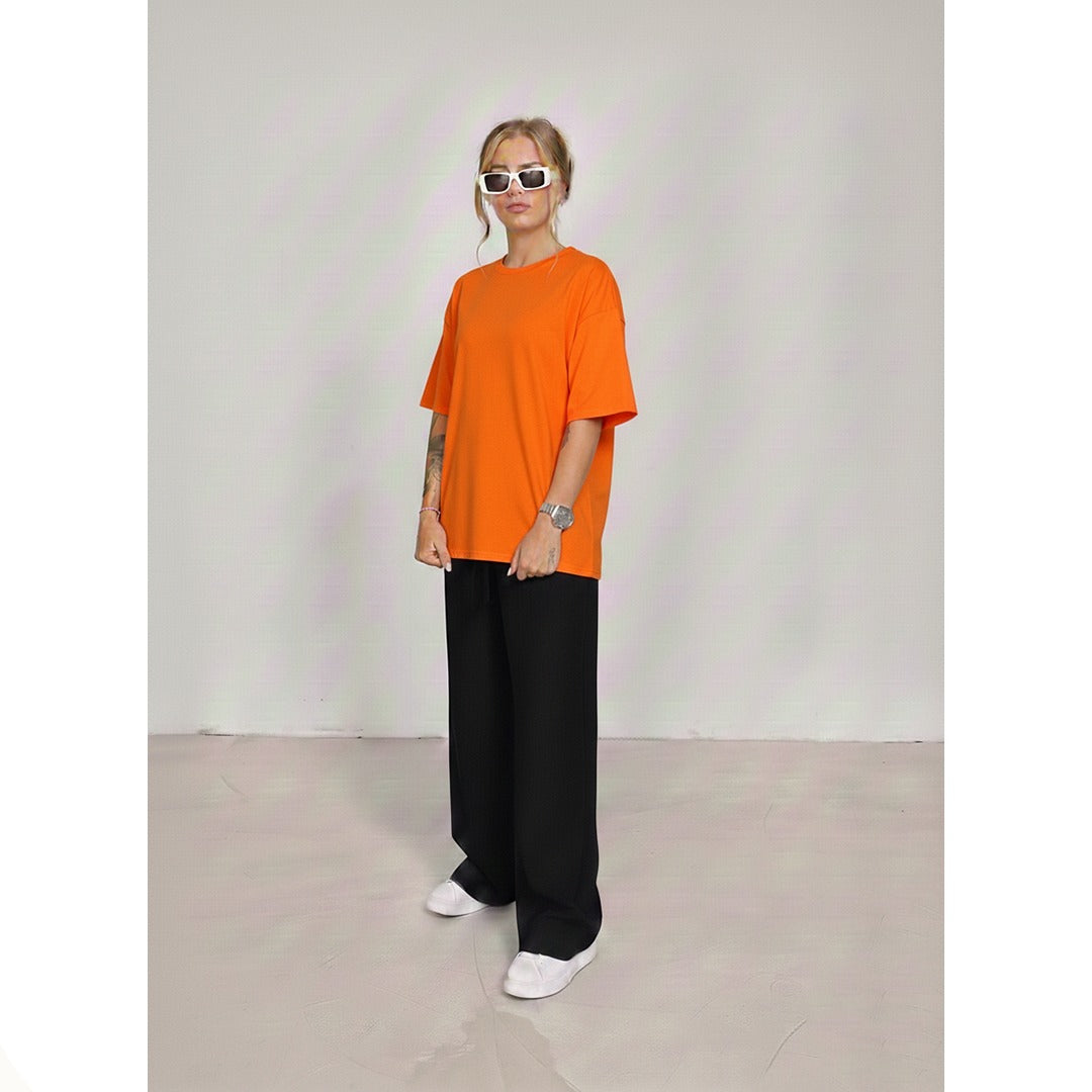 Oversized Orange Tee With Black Flapper