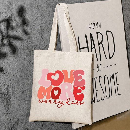 Love more worry less canvas tote bag