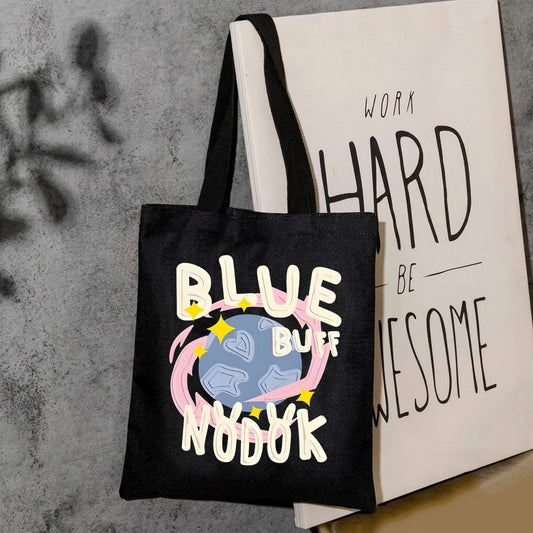 Blue buff canvas tote bag