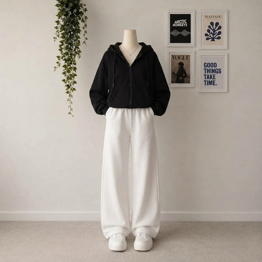 Black Zipper Hoodie With White Flapper