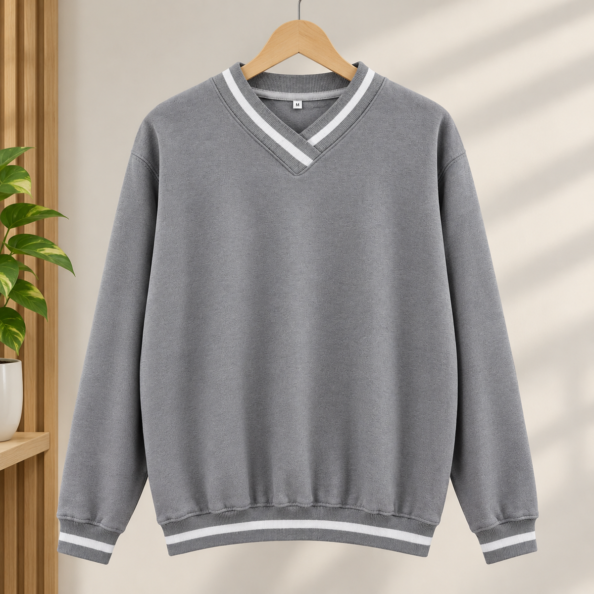 V Neck Striped Sweat Shirt