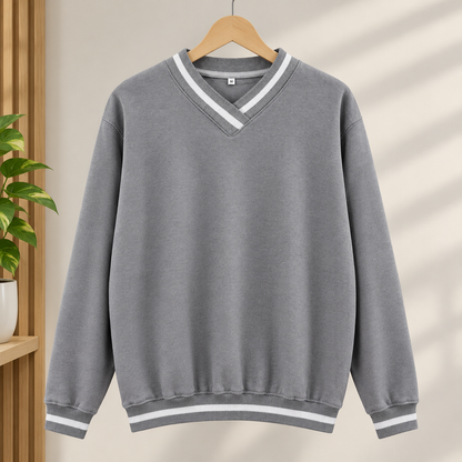 V Neck Striped Sweat Shirt