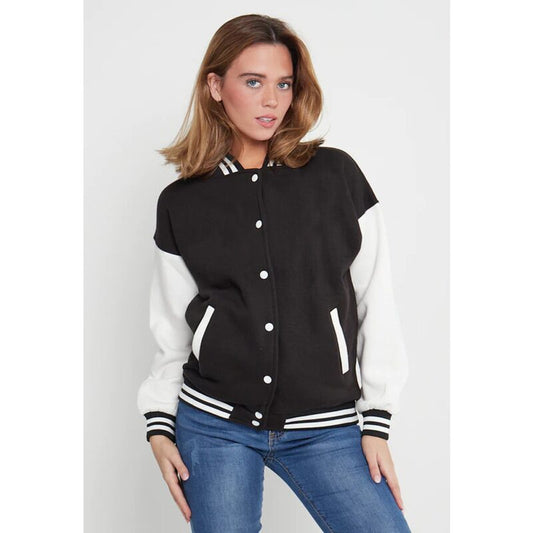 Women's Button Down Baseball Varsity Bomber Jacket Black