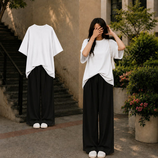Oversized White Tee With Black Flapper