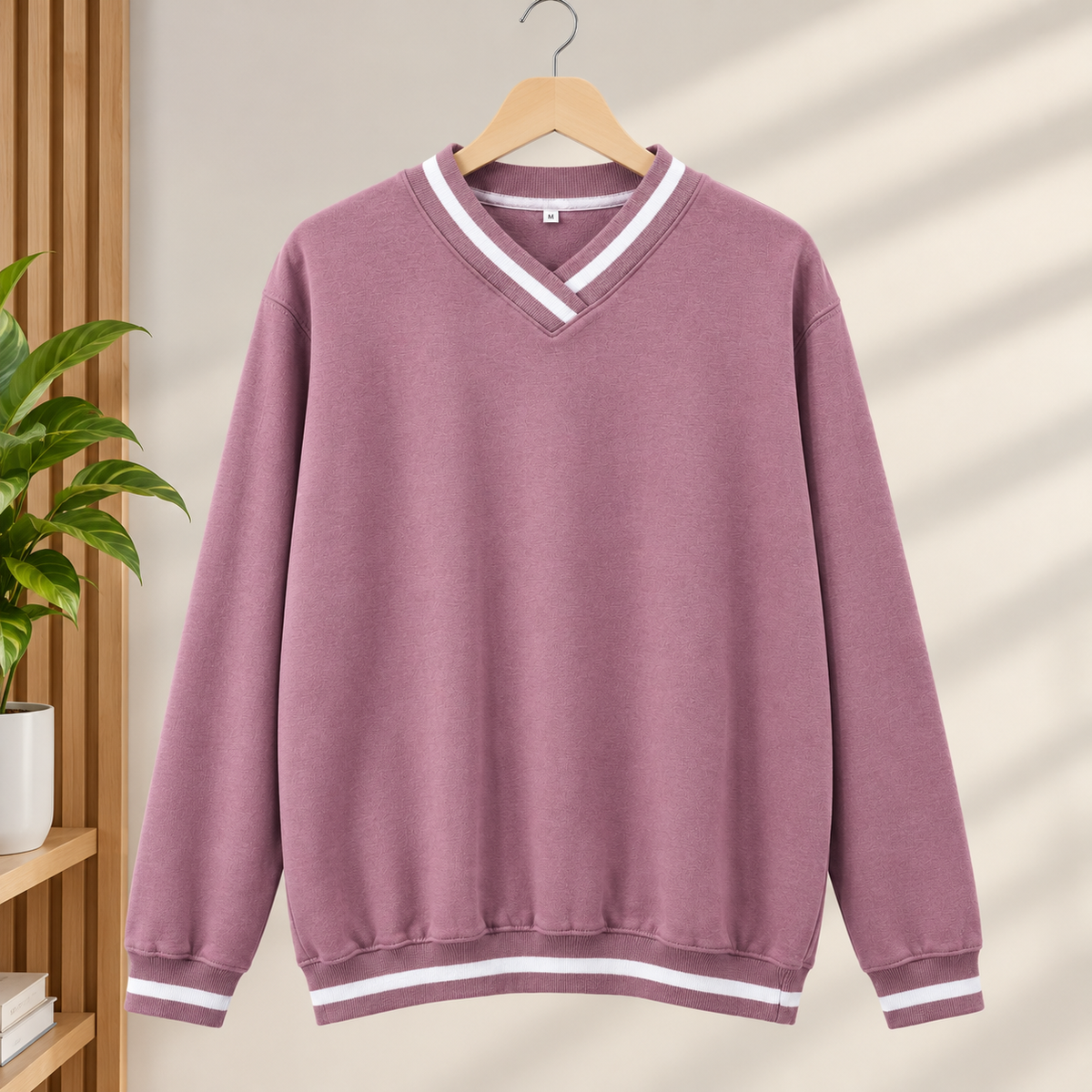 V Neck Striped Sweat Shirt