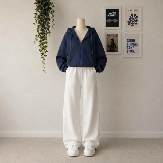 Navy Blue Zipper With White Flapper