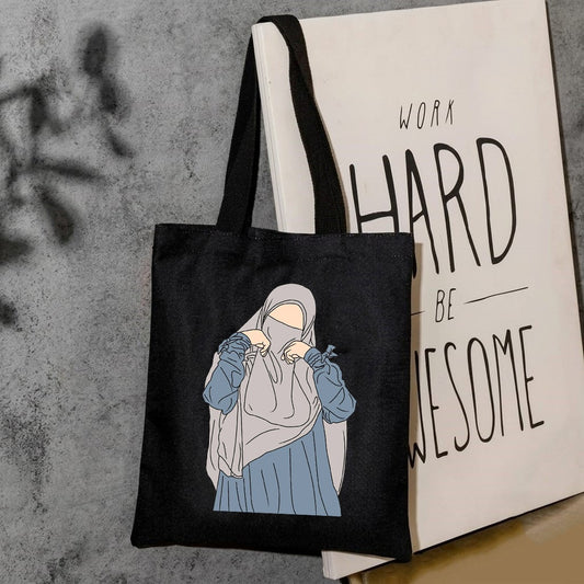 Cute pose hijab girl tote bag
