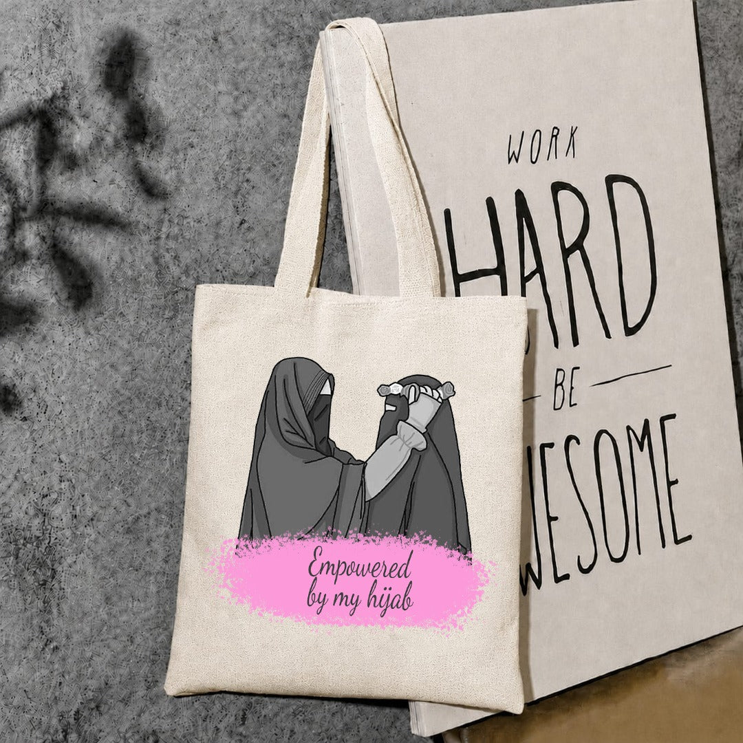 Empowered by my hijab canvas tote bag