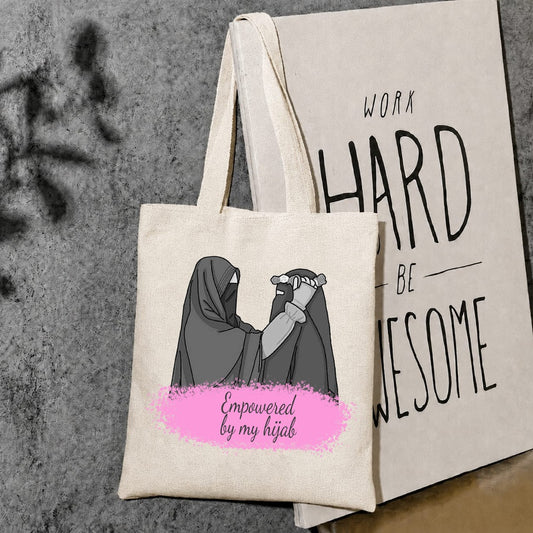 Empowered by my hijab canvas tote bag