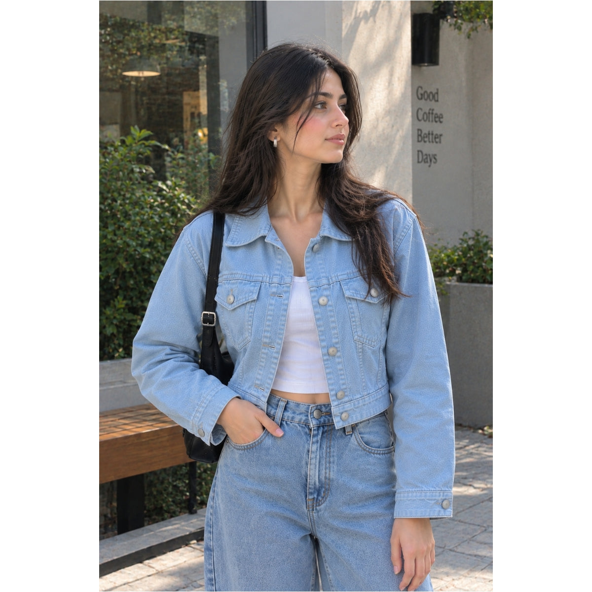 Sky Blue Crop Denim Jacket