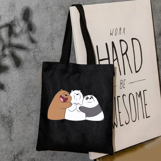 We bare bears hug canvas tote bag