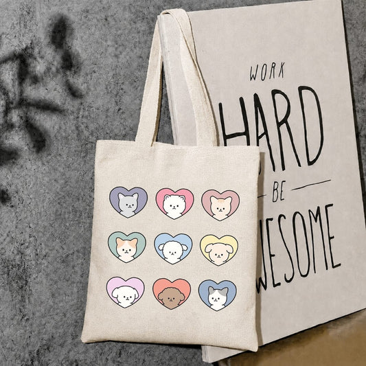 Heart cats canvas tote bag