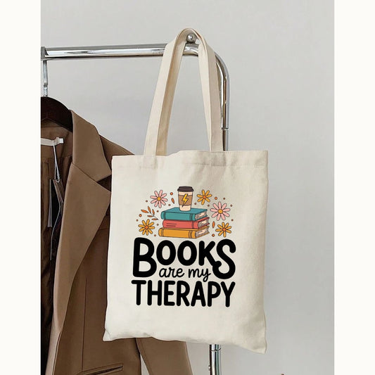 Books Are My Therapy Printed Tote Bag