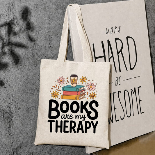 Books Are My Therapy Printed Tote Bag