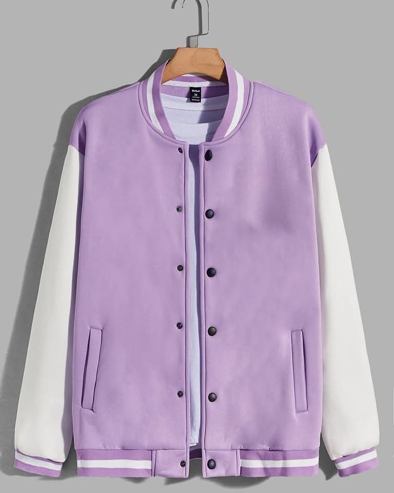 Women's Button Down Baseball Varsity Bomber Jacket Lylac