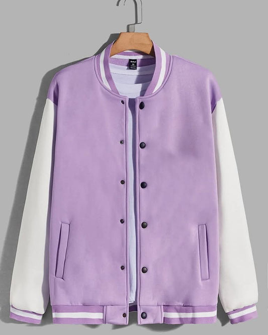 Women's Button Down Baseball Varsity Bomber Jacket Lylac