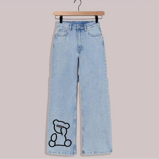 Ice blue bear wide leg jeans
