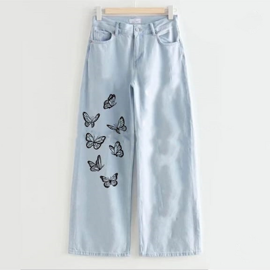 Ice blue seven butterfly  wide leg jeans